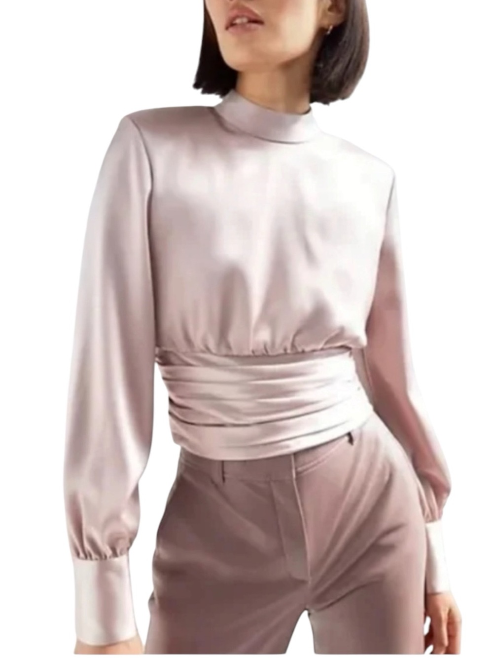 Aritzia Babaton Rosalia Top Size M in Mauve Dusty Pink Ruched Cropped Silky